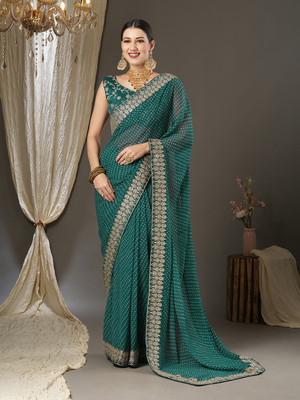 Divastri Embroidered Bandhani Georgette Saree(Light Blue)