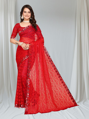 MAA CREATION Self Design Bollywood Net Saree(Red)