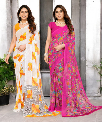 Moda Rapido Printed Bollywood Georgette Saree(Pack of 2, Multicolor)