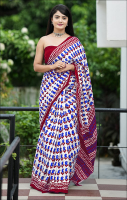 shiv textiles Printed Handloom Pure Cotton Saree(Red)