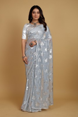 Aadishakti Fashion Embellished Bollywood Lycra Blend Saree(Grey)