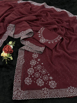 HouseOfCommon Embellished, Floral Print Bollywood Organza Saree(Light Blue)