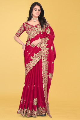 Mortile Designer Studio Embroidered Bollywood Georgette Saree(Red)