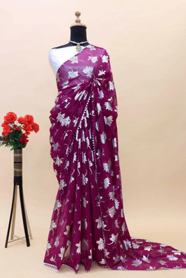 Vikash fab Printed Bollywood Georgette Saree(Purple)