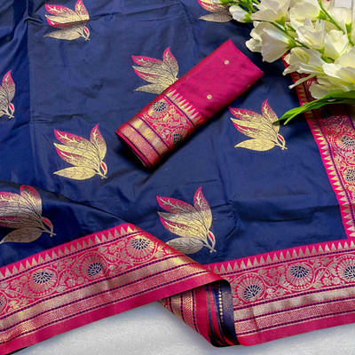 RSI Woven Paithani Pure Silk Saree(Blue)
