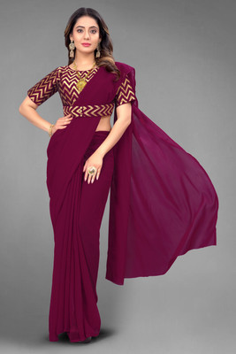 Tejal Creation Self Design Bollywood Georgette Saree(Purple)
