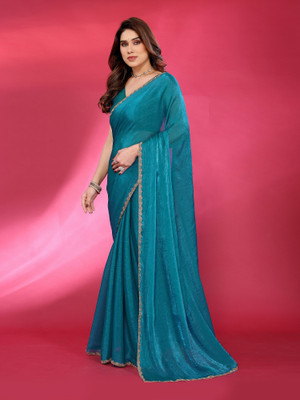 ROOP SUNDARI SAREES Self Design Bollywood Silk Blend Saree(Light Blue)