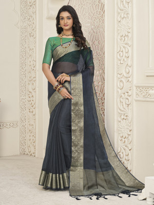 Divastri Woven Bollywood Organza Saree(Grey)