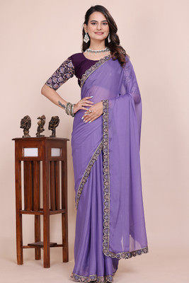 niesha fashion Embroidered Bollywood Chiffon Saree(Purple)