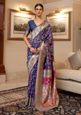 Navanari Woven Kanjivaram Cotton Silk Saree(Blue)