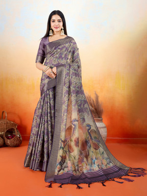 Tasrika Woven Kalamkari Tissue Saree(Purple)