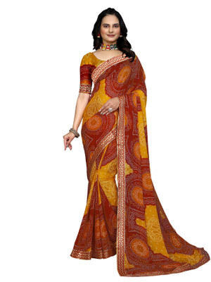 Anmi Printed Bandhani Georgette Saree(Red)