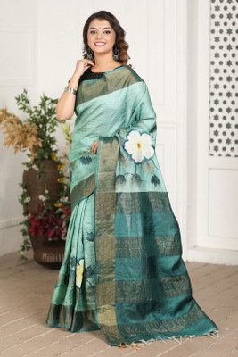 Rashmiwala Digital Print Daily Wear Tussar Silk Saree(Blue)