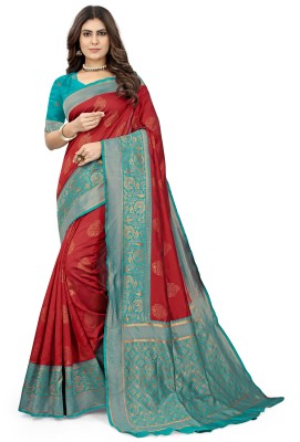 NANCY HUB Woven, Self Design Bollywood Jacquard, Pure Silk Saree(Maroon, Light Blue)