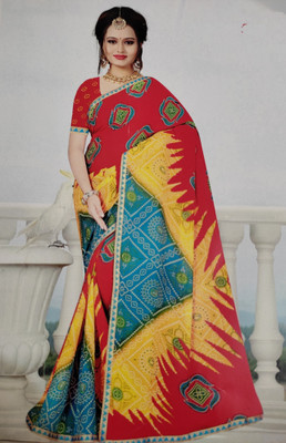 RADHEYRANI Printed Bandhani Cotton Silk Saree(Multicolor)