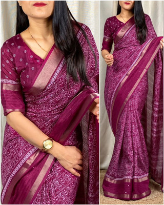 Surat Trendz Woven, Printed Bollywood Cotton Silk, Pure Silk Saree(Purple)