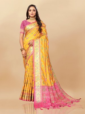 KRIYANSH Woven Patola Cotton Silk, Jacquard Saree(Yellow)