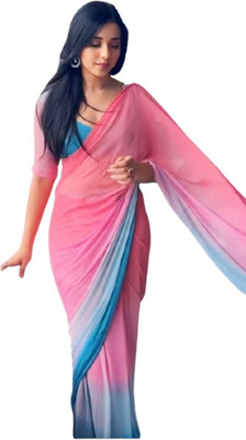 JATADHAR FAB Dyed Ready to Wear Georgette Saree(Blue)