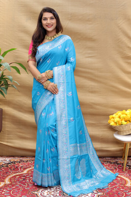 amirat Self Design Banarasi Jacquard Saree(Light Blue)