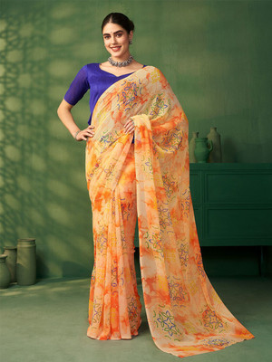Sangria Embellished Daily Wear Georgette Saree(Orange)