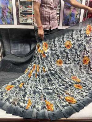 WILLMAKE Printed Bollywood Georgette Saree(Black)