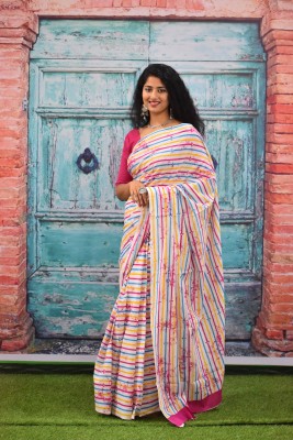 RAMNATH'S Printed, Color Block, Blocked Printed Bollywood Pure Cotton Saree(Multicolor)