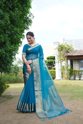 KOTHARI SBT Self Design Bandhani Organza Saree(Blue)
