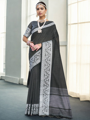 ANOUK Woven Mysore Linen Saree(Black)