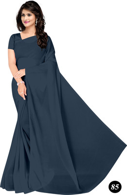 STAVA CREATION Solid/Plain Bollywood Georgette Saree(Grey)