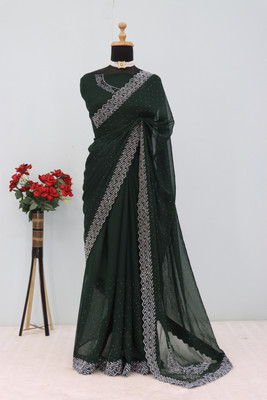 VarniRaaj Fashion Embellished Bollywood Organza Saree(Green)