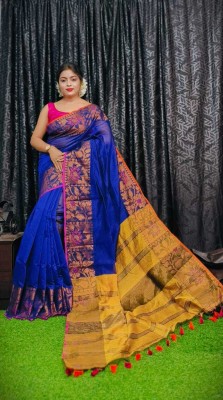 Bsc Woven Handloom Cotton Silk Saree(Blue, Yellow)