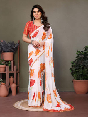 AWESOME Printed Bollywood Georgette, Silk Blend Saree(Red)