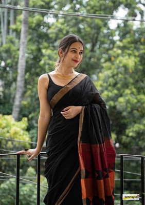 FashDeal Woven Chanderi Chiffon Saree(Black)