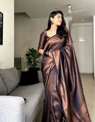 SHWENILA Solid/Plain Assam Silk Pure Silk Saree(Brown)