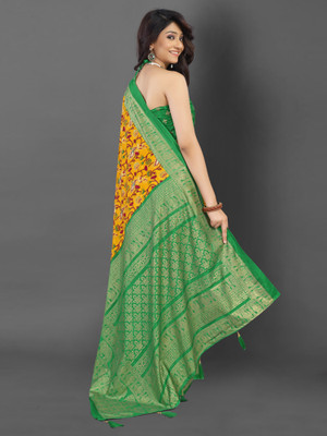 Tasrika Printed Pochampally Cotton Blend Saree(Mustard)