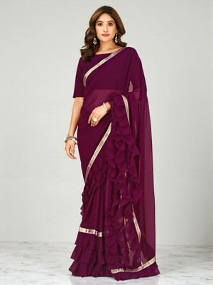 fFASHION Self Design Bollywood Georgette Saree(Purple)