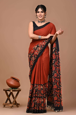 INDIAN DRAPING COMPANY Printed Daily Wear Pure Cotton Saree(Brown)