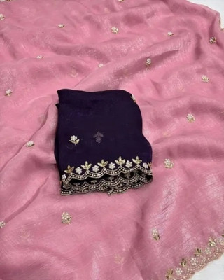VAIDEHEE ENTERPRISE Embroidered Bollywood Chiffon Saree(Pink)