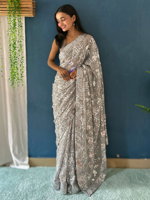 ANOUK Embellished Bollywood Georgette Saree(Grey)
