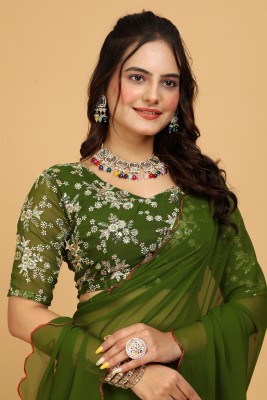 K 5 FASHION Embroidered Bollywood Georgette Saree(Green)