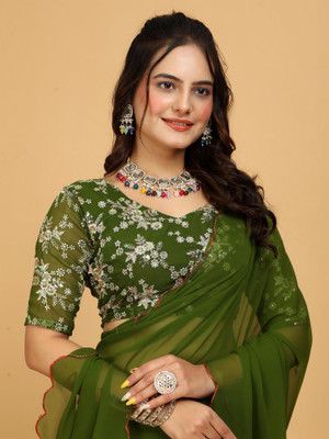 K 5 FASHION Embroidered Bollywood Georgette Saree(Green)