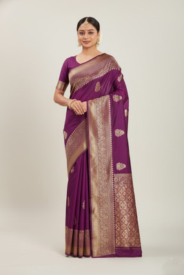 Bindi Woven Banarasi Cotton Silk, Jacquard Saree(Purple)