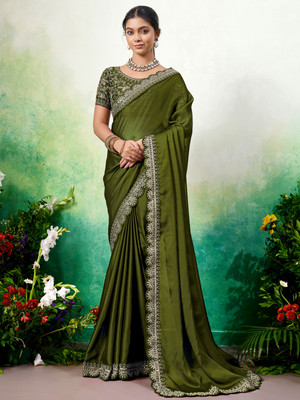 Vivan Fab Embroidered Bollywood Silk Blend Saree(Multicolor)