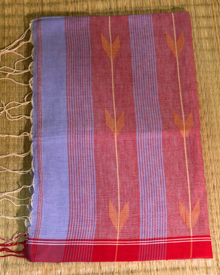 DEVi by Bishakha Exim Striped, Woven Handloom Handloom Pure Cotton Saree(Blue, Purple, Maroon, Multicolor)