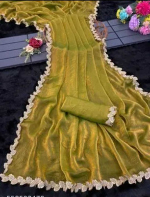 RIYA ENTERPRISE Solid/Plain, Embroidered Bollywood Chiffon Saree(Gold)