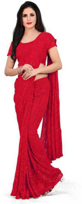 NORAFLEX Embellished Daily Wear Net Saree(Red)