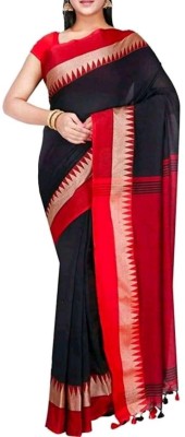 Bella Worth Temple Border Handloom Pure Cotton Saree(Black)