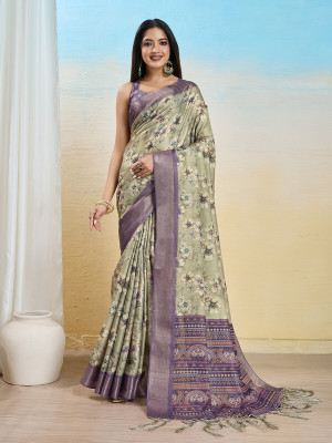 Divastri Digital Print, Printed, Woven Banarasi Tissue Saree(Green)