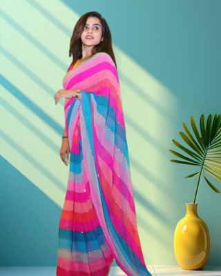 JAYAMENTERPRISE Striped, Printed, Digital Print Bollywood Georgette Saree(Multicolor)