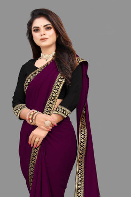 ISHA TRADE Solid/Plain Daily Wear Georgette Saree(Purple)